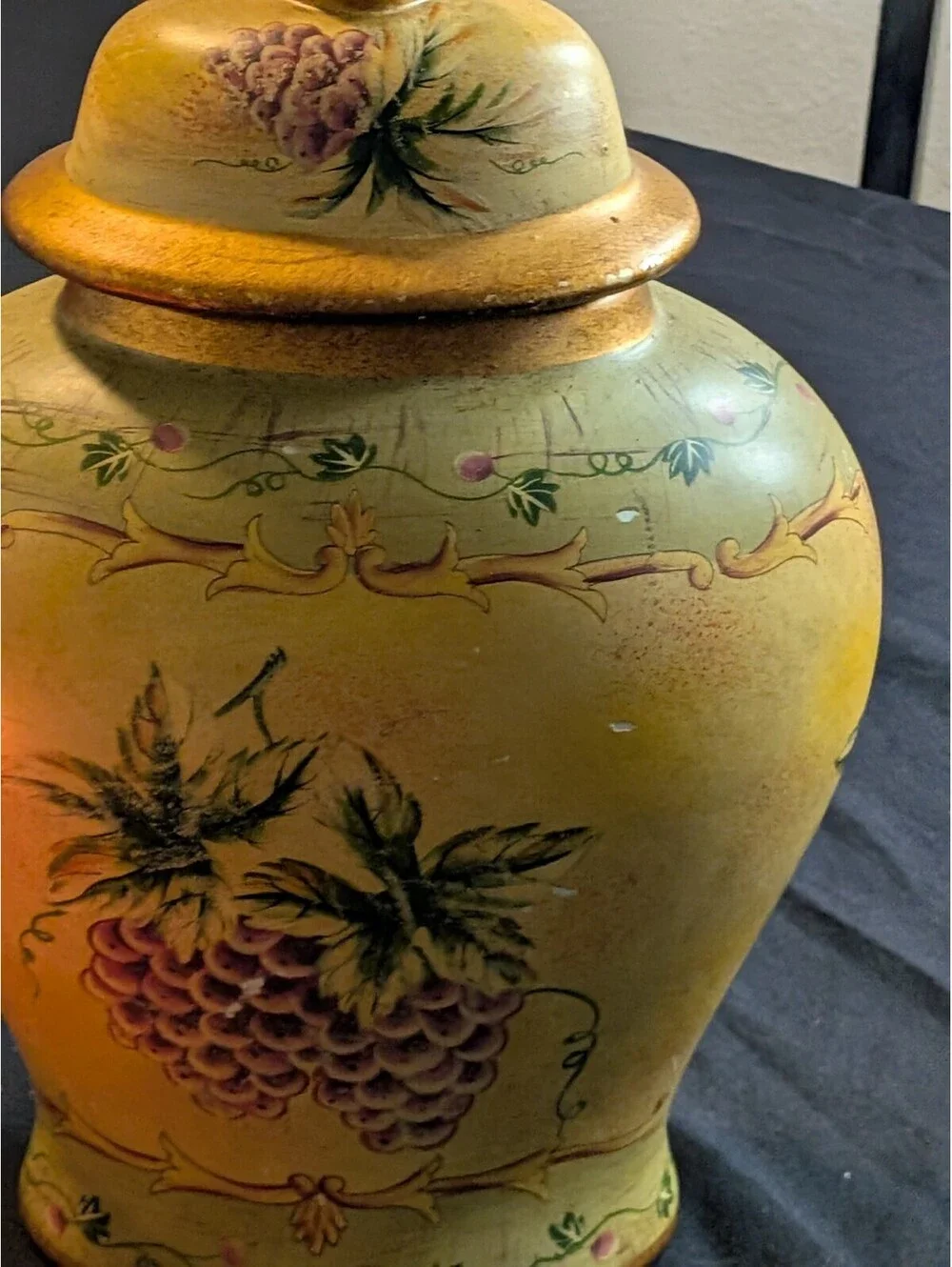 Vintage Hand Painted Decorative Vase Grapes Fruit Motif Rustic Home Decor